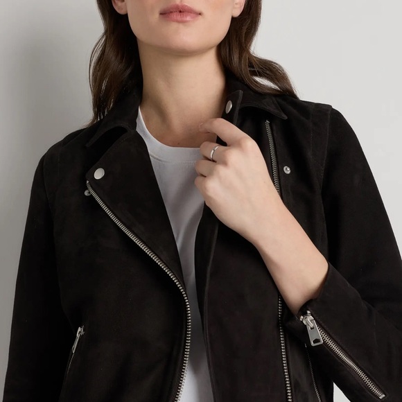 QUINCE 100% Suede Biker Jacket Color Charcoal Black Size M - Picture 5 of 8